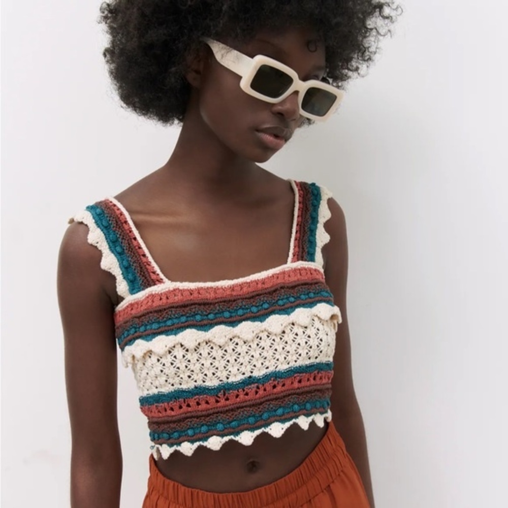Zara Crochet Knit Crop Top L